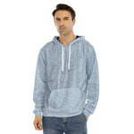 Light Blue Denim Jeans Print Men's Velvet Pullover Hoodie