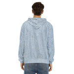 Light Blue Denim Jeans Print Men's Velvet Pullover Hoodie