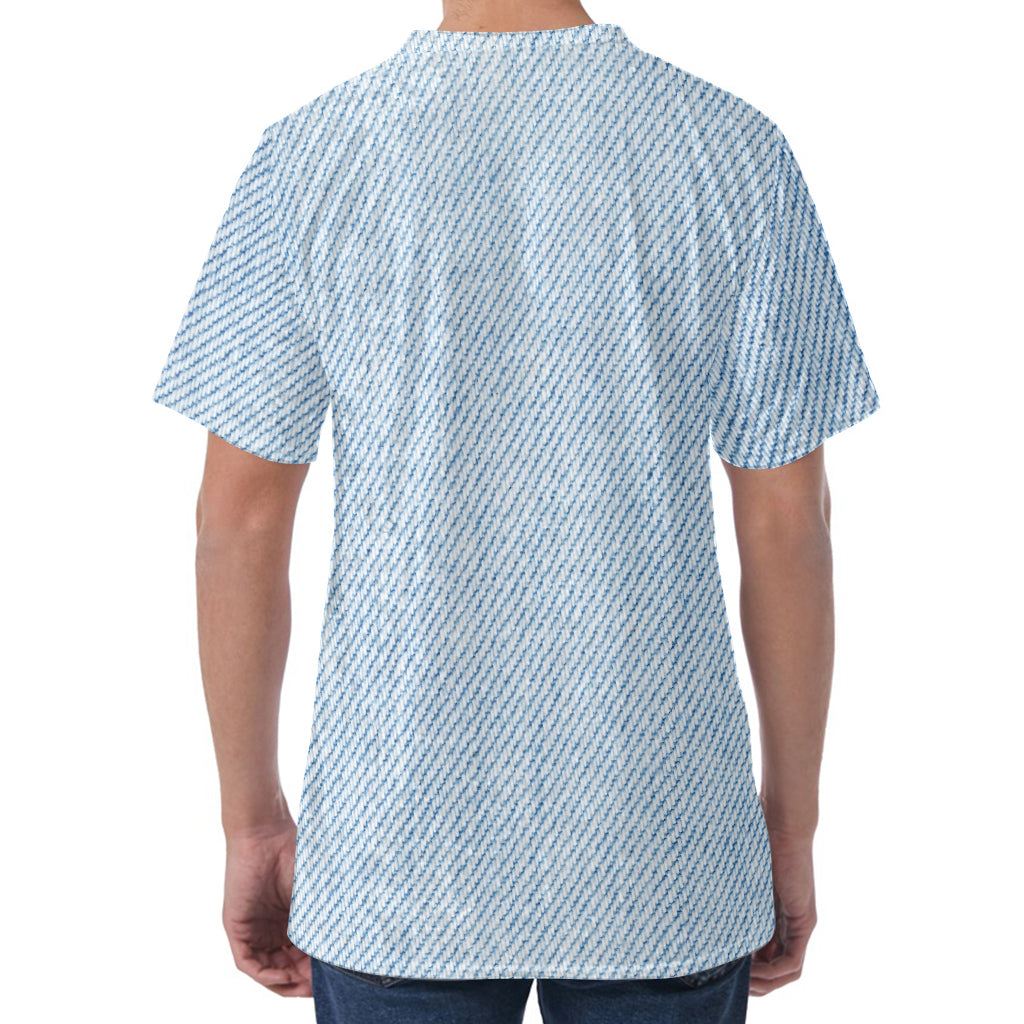 Light Blue Denim Jeans Print Men's Velvet T-Shirt