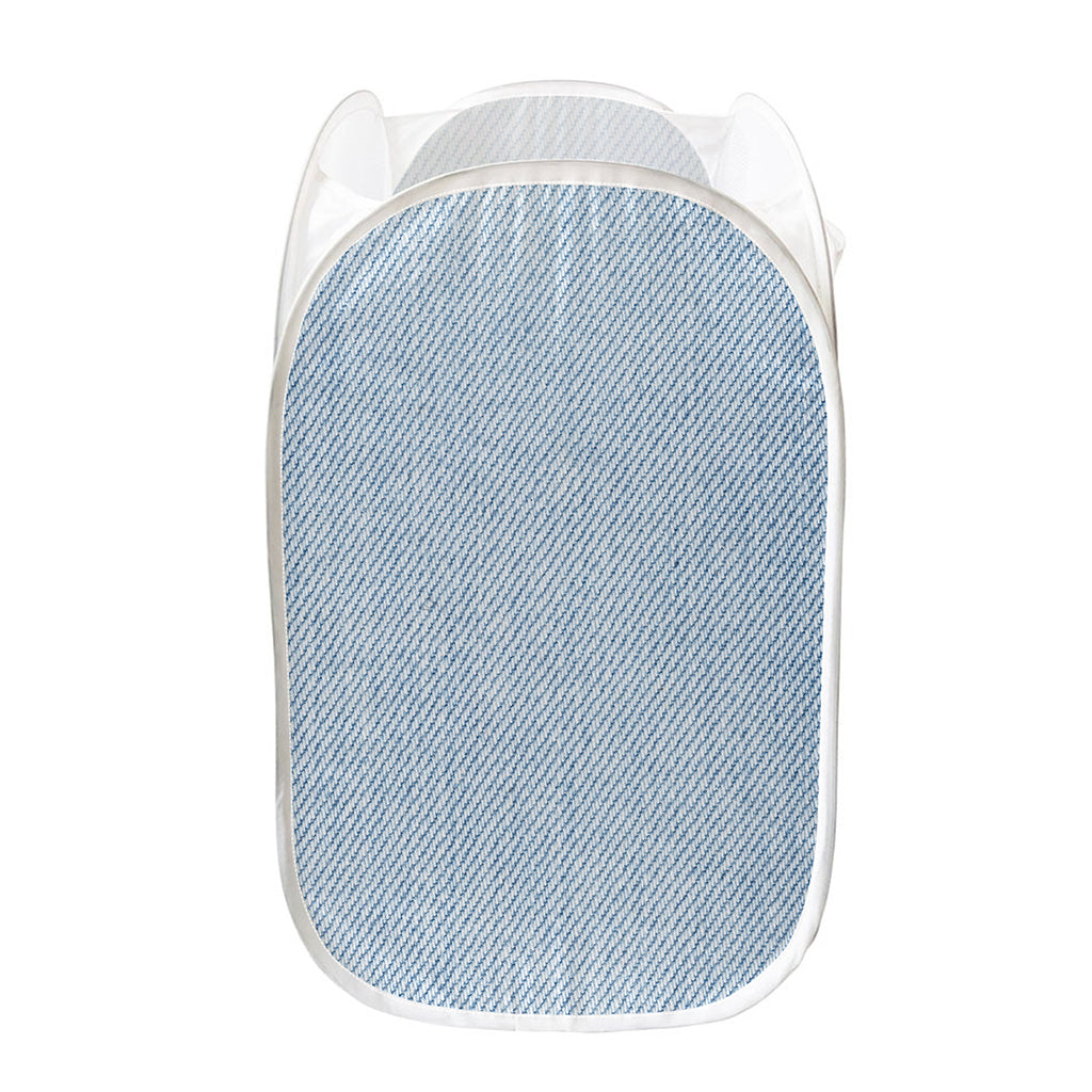 Light Blue Denim Jeans Print Mesh Laundry Hamper