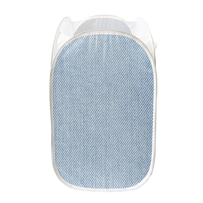 Light Blue Denim Jeans Print Mesh Laundry Hamper