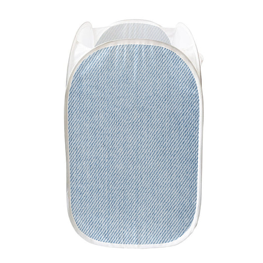 Light Blue Denim Jeans Print Mesh Laundry Hamper