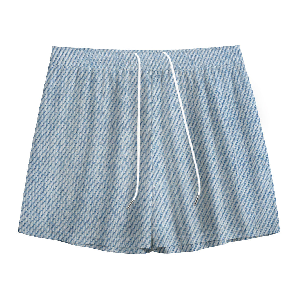 Light Blue Denim Jeans Print Mesh Shorts