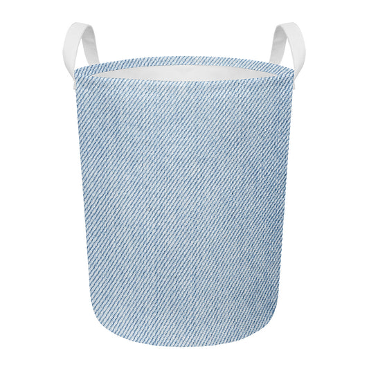 Light Blue Denim Jeans Print Round Laundry Basket