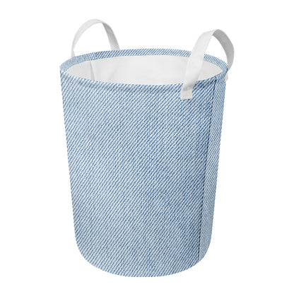 Light Blue Denim Jeans Print Round Laundry Basket
