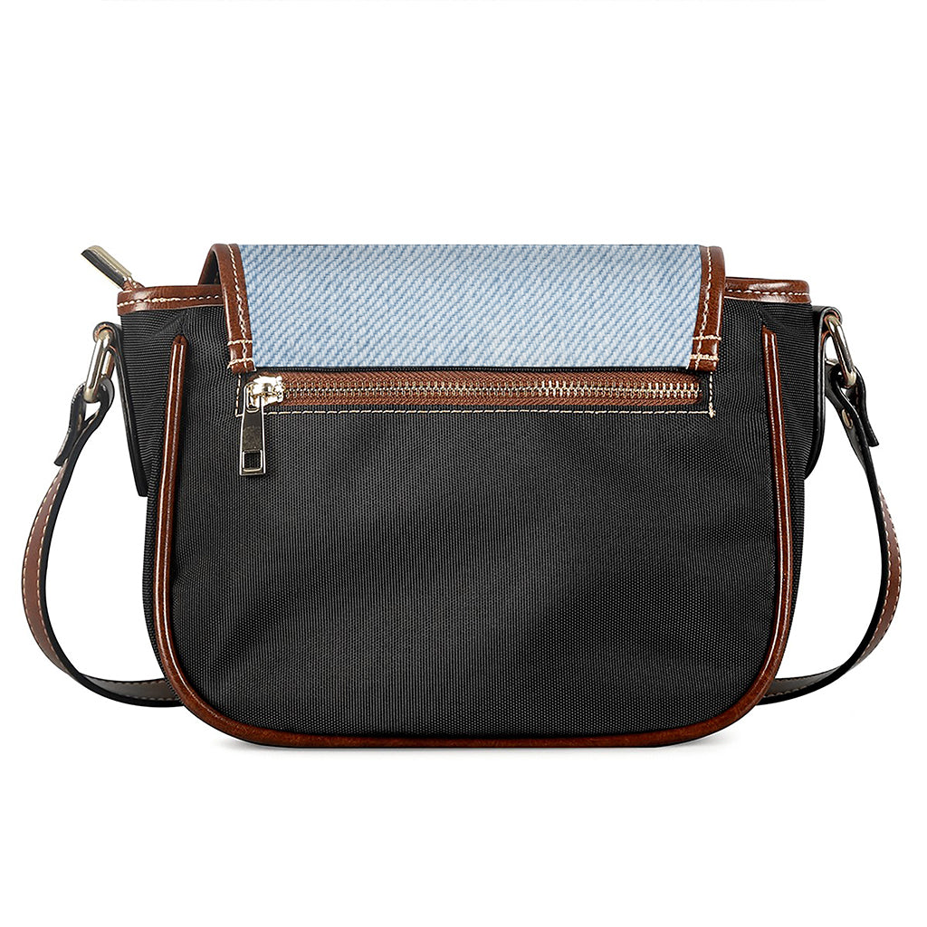 Light Blue Denim Jeans Print Saddle Bag