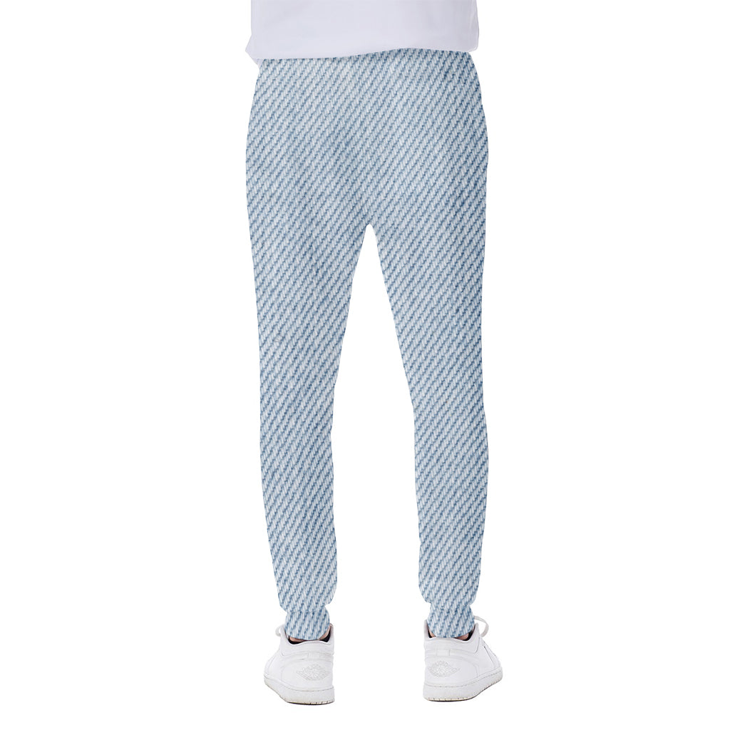 Light Blue Denim Jeans Print Scuba Joggers