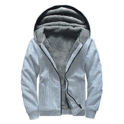 Light Blue Denim Jeans Print Sherpa Lined Zip Up Hoodie