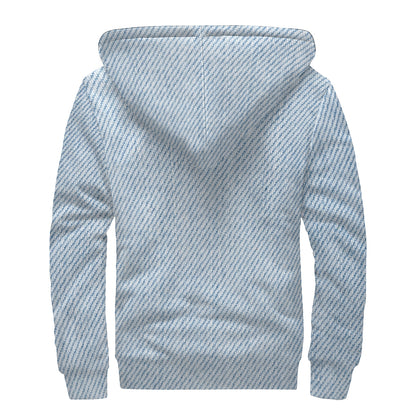 Light Blue Denim Jeans Print Sherpa Lined Zip Up Hoodie