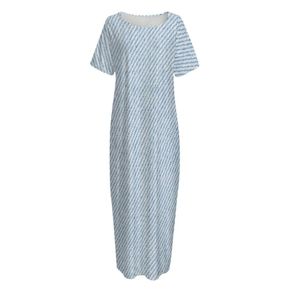 Light Blue Denim Jeans Print Short Sleeve Long Nightdress