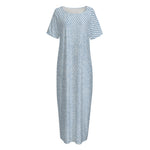 Light Blue Denim Jeans Print Short Sleeve Long Nightdress