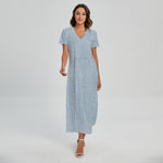 Light Blue Denim Jeans Print Short Sleeve Maxi Dress