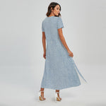 Light Blue Denim Jeans Print Short Sleeve Maxi Dress