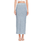 Light Blue Denim Jeans Print Side Slit Maxi Skirt