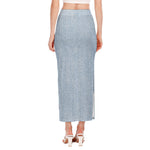 Light Blue Denim Jeans Print Side Slit Maxi Skirt