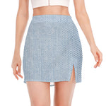 Light Blue Denim Jeans Print Side Slit Mini Skirt