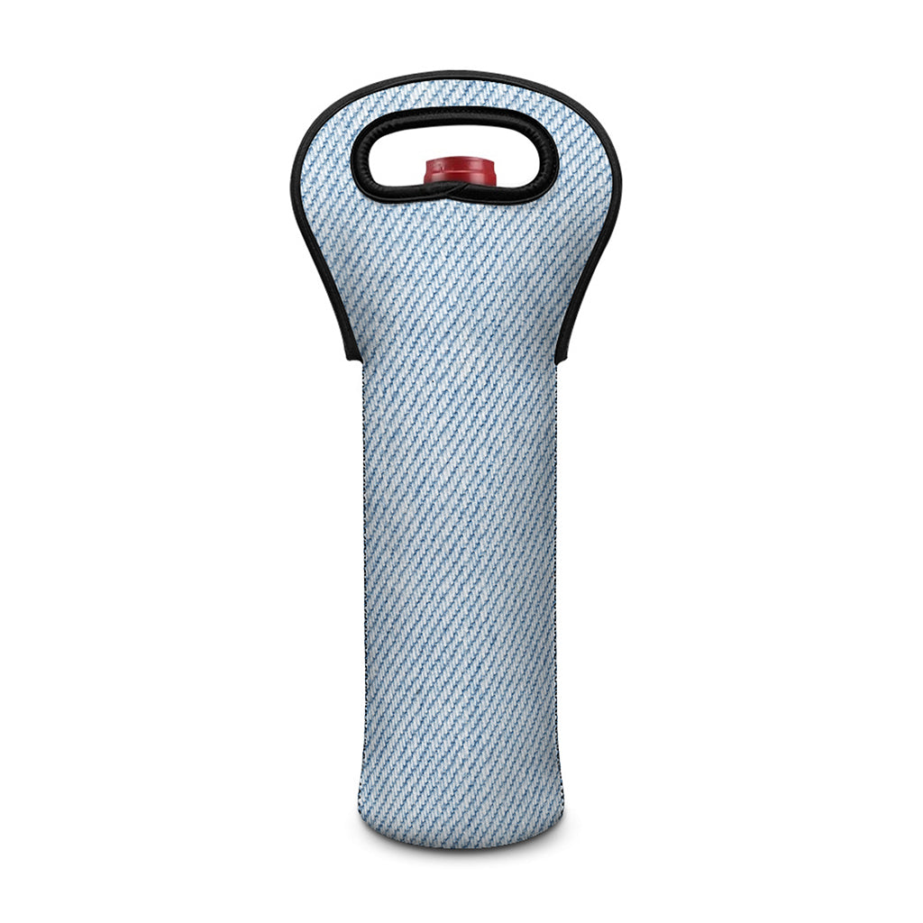 Light Blue Denim Jeans Print Single Neoprene Wine Tote