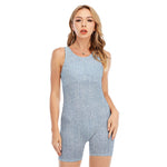 Light Blue Denim Jeans Print Sleeveless One Piece Swimsuit