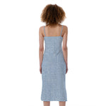 Light Blue Denim Jeans Print Slim Fit Midi Cami Dress