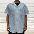 Light Blue Denim Jeans Print Textured Short Sleeve Shirt
