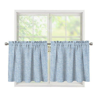 Light Blue Denim Jeans Print Tier Curtains