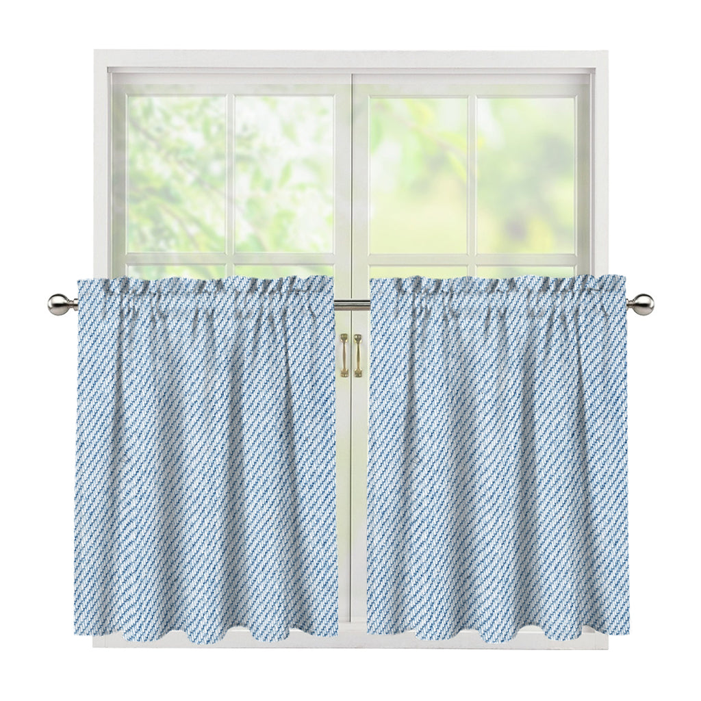 Light Blue Denim Jeans Print Tier Curtains