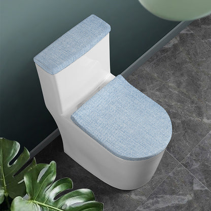 Light Blue Denim Jeans Print Toilet Lid And Tank Cover Set