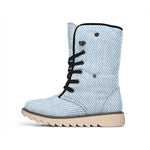 Light Blue Denim Jeans Print Winter Boots