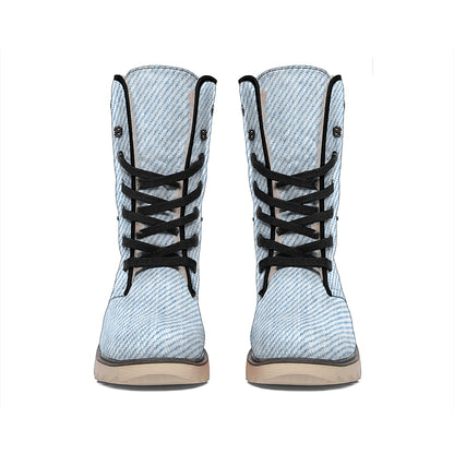 Light Blue Denim Jeans Print Winter Boots