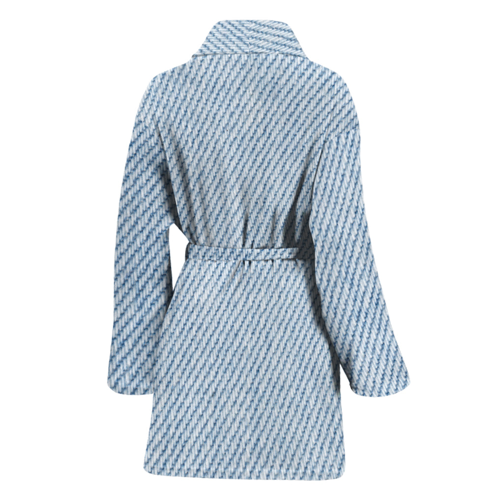Light Blue Denim Jeans Print Women's Bathrobe