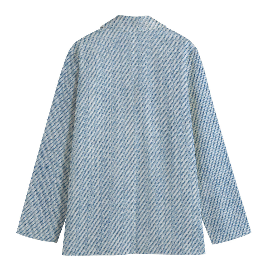 Light Blue Denim Jeans Print Women's Blazer