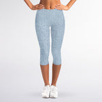 Light Blue Denim Jeans Print Women's Capri Leggings