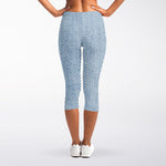 Light Blue Denim Jeans Print Women's Capri Leggings