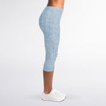 Light Blue Denim Jeans Print Women's Capri Leggings
