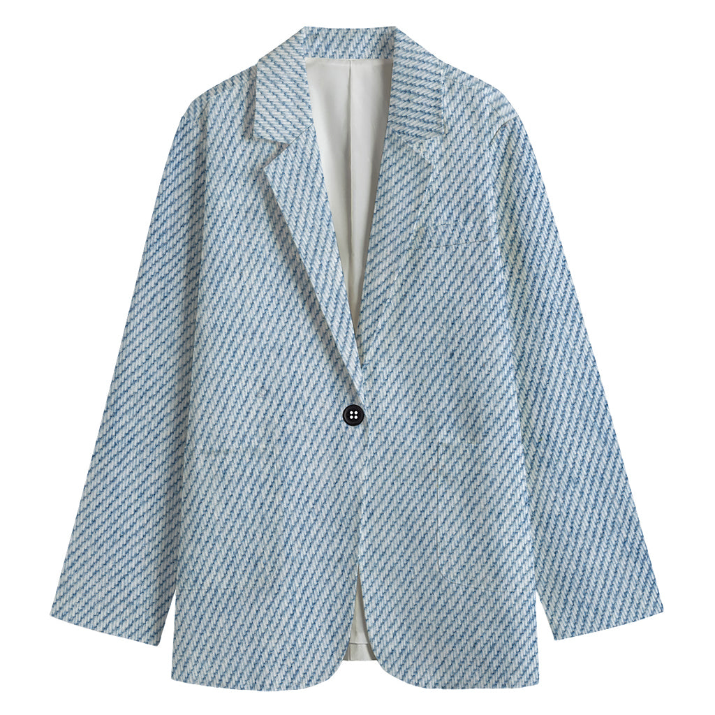 Light Blue Denim Jeans Print Women's Cotton Blazer