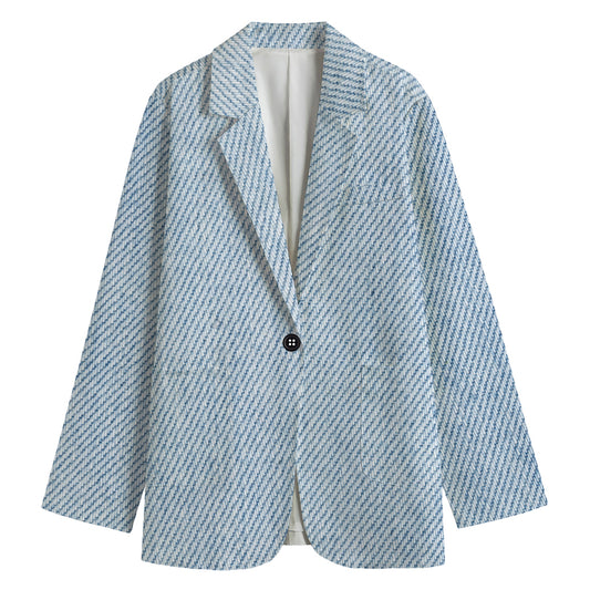 Light Blue Denim Jeans Print Women's Cotton Blazer