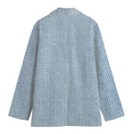 Light Blue Denim Jeans Print Women's Cotton Blazer