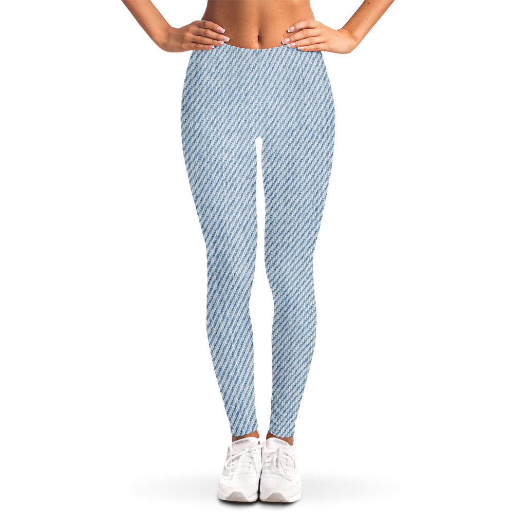 Light Blue Denim Jeans Print Women's Leggings