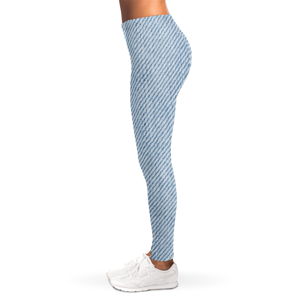 Light Blue Denim Jeans Print Women's Leggings
