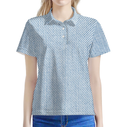 Light Blue Denim Jeans Print Women's Polo Shirt