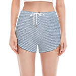 Light Blue Denim Jeans Print Women's Split Running Shorts