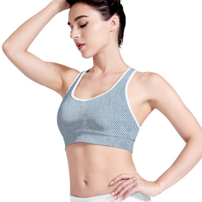 Light Blue Denim Jeans Print Women's Sports Bra