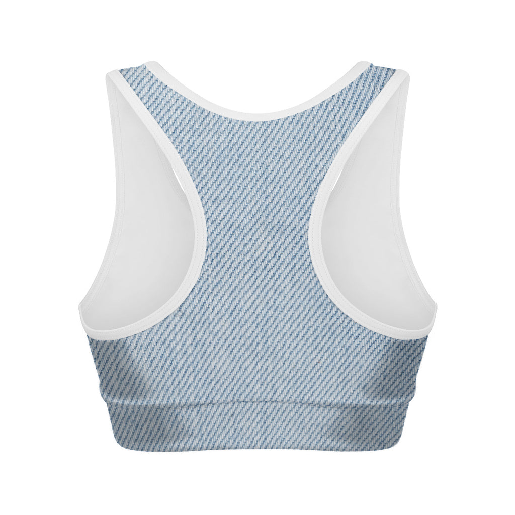 Light Blue Denim Jeans Print Women's Sports Bra