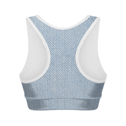 Light Blue Denim Jeans Print Women's Sports Bra