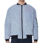 Light Blue Denim Jeans Print Zip Sleeve Bomber Jacket
