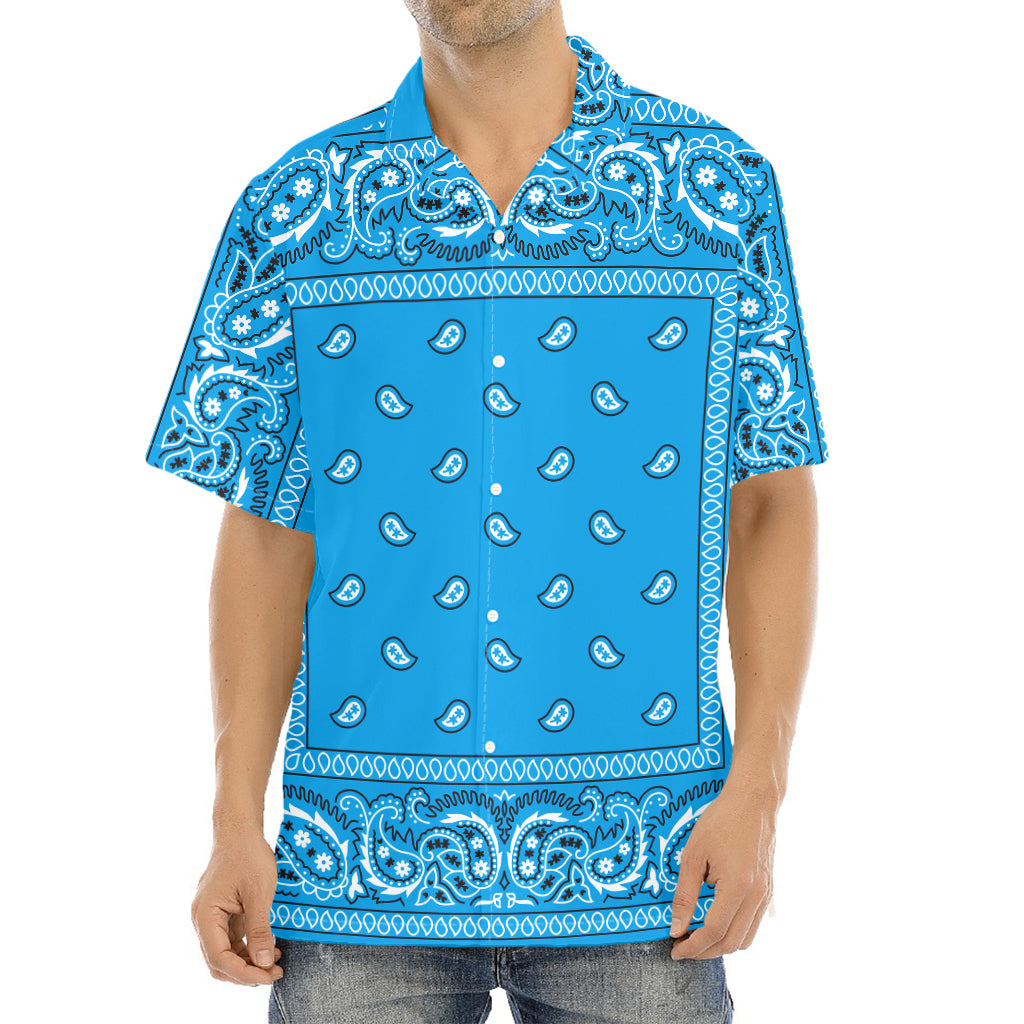 Light Blue Paisley Bandana Print Aloha Shirt
