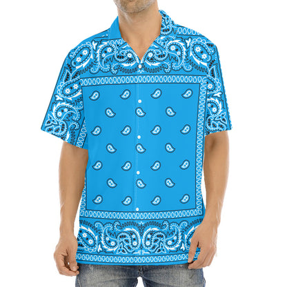 Light Blue Paisley Bandana Print Aloha Shirt