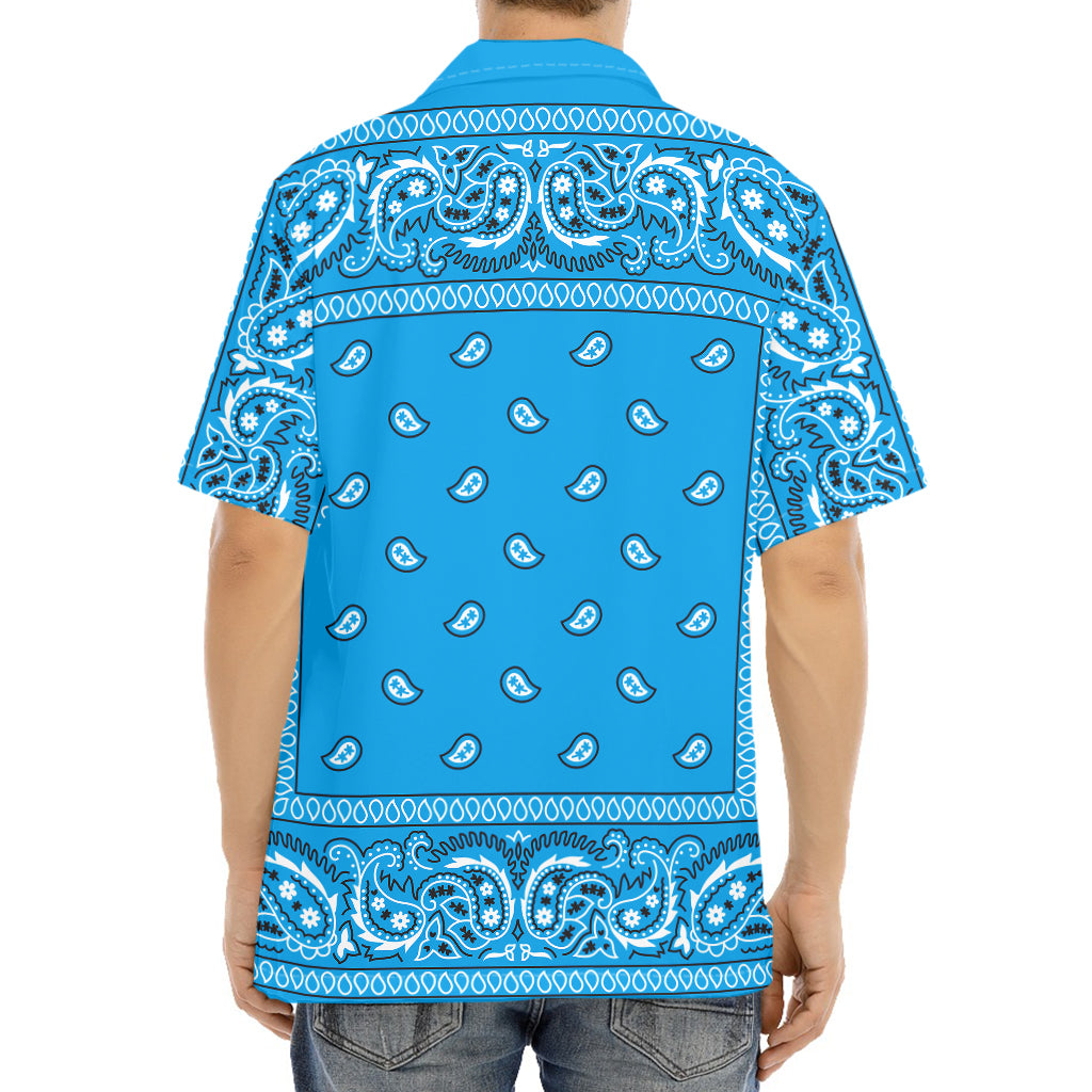 Light Blue Paisley Bandana Print Aloha Shirt