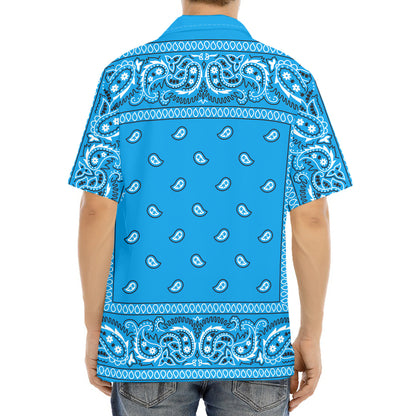 Light Blue Paisley Bandana Print Aloha Shirt