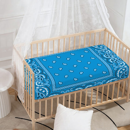 Light Blue Paisley Bandana Print Baby Crib Sheet